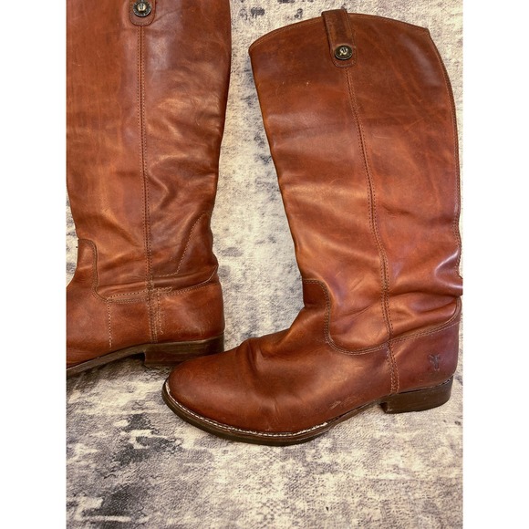 Frye Melissa Boots 9B Brown Leather Riding Distressed Made in Mexico Pull-On - Picture 2 of 8